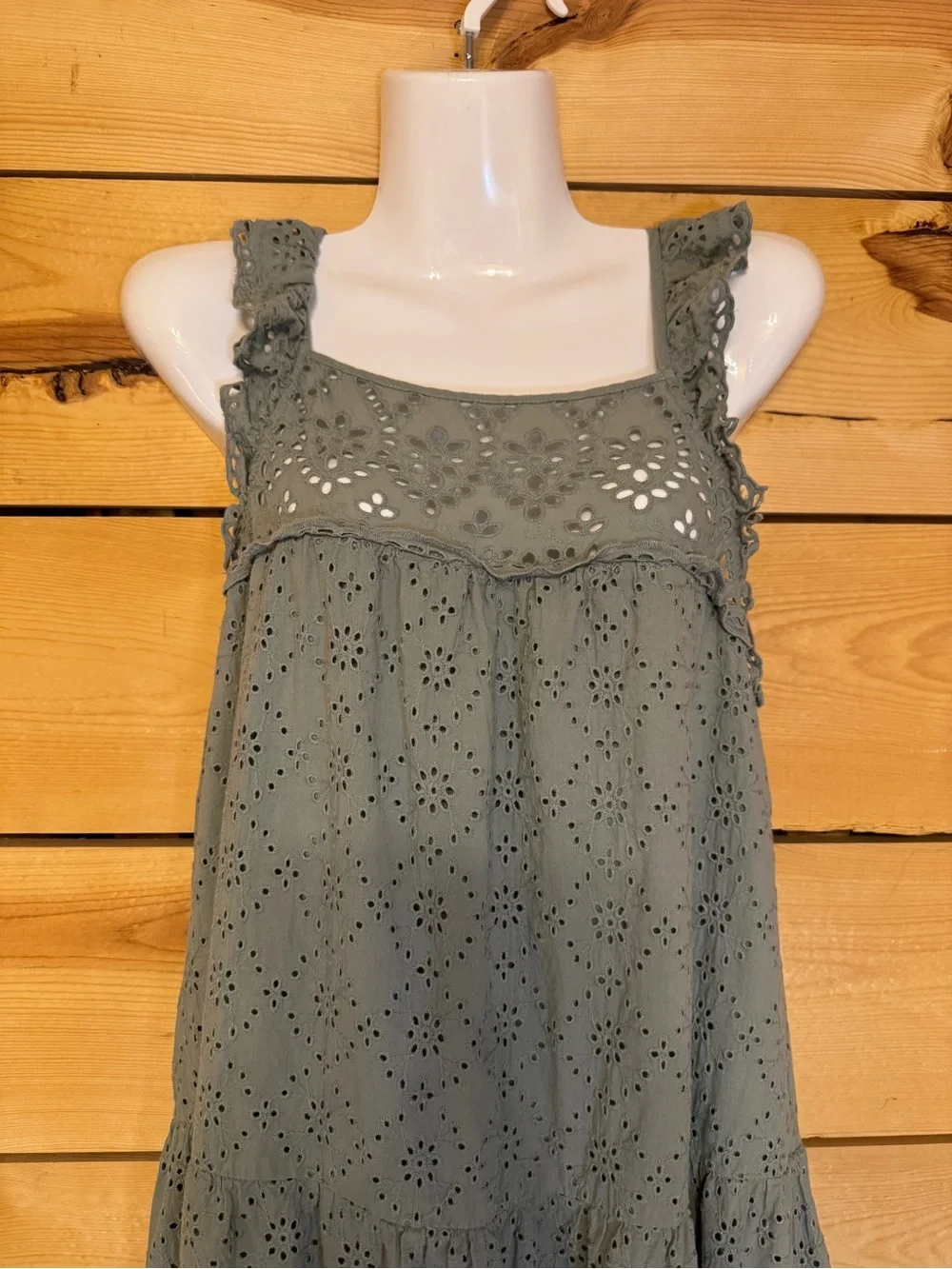 Current Air Los Angeles Olive Eyelet Midi Dress Large - Picture 7 of 9